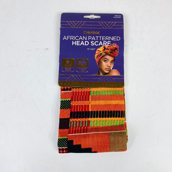 Donna African Patterned Head Scarves 13"x60" & Satin Padded Bonnet Set (3-Pack) - Picture 5 of 6